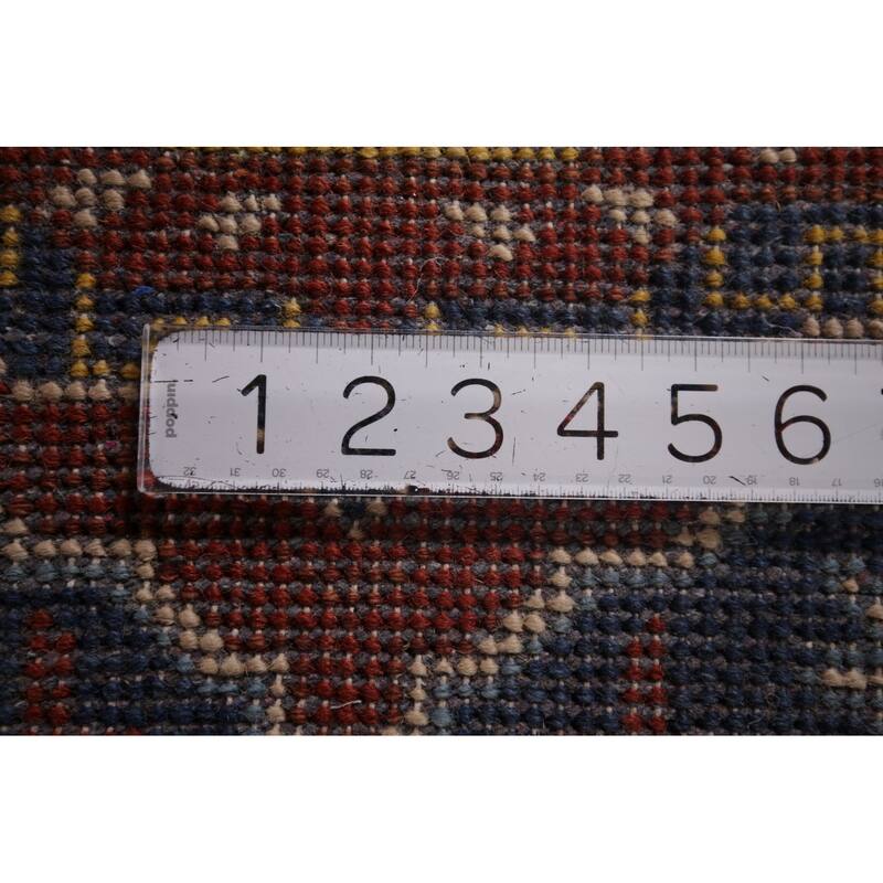 Blue Geometric Kazak Oriental Runner Rug Hand-Knotted Wool Carpet - 2'7"x 8'0"