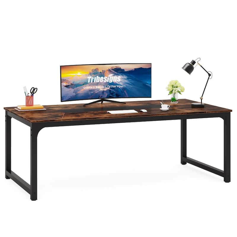 78.7 Inches Large Computer Desk, Modern Office Executive Desk - Brown
