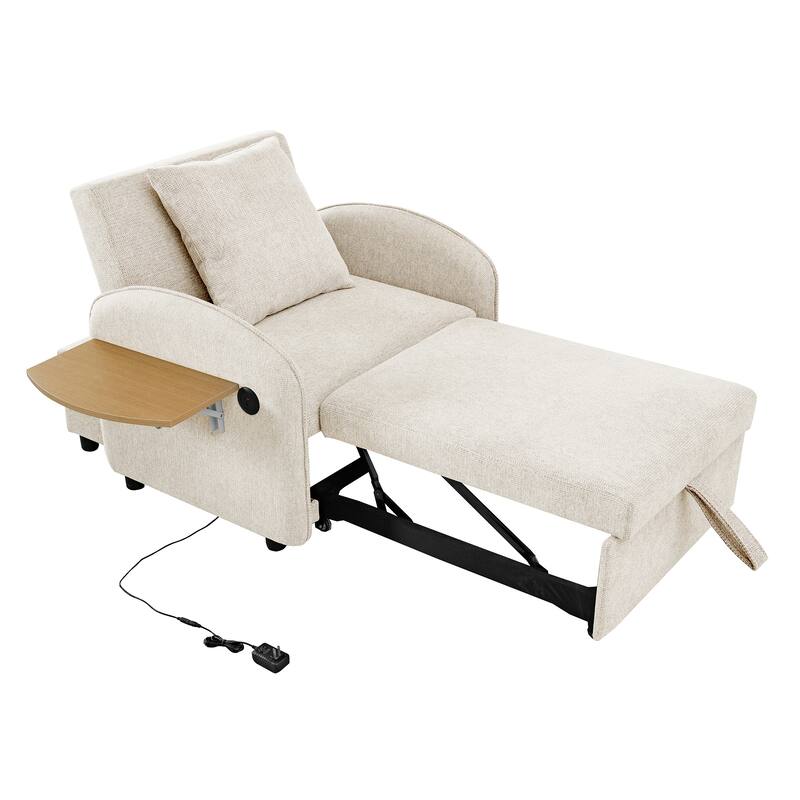 Convertible Single Chair Bed, Sofa Bed with Adjustable Backrest, & USB Port, Sleeper Sofa Daybed with Foldable Panel
