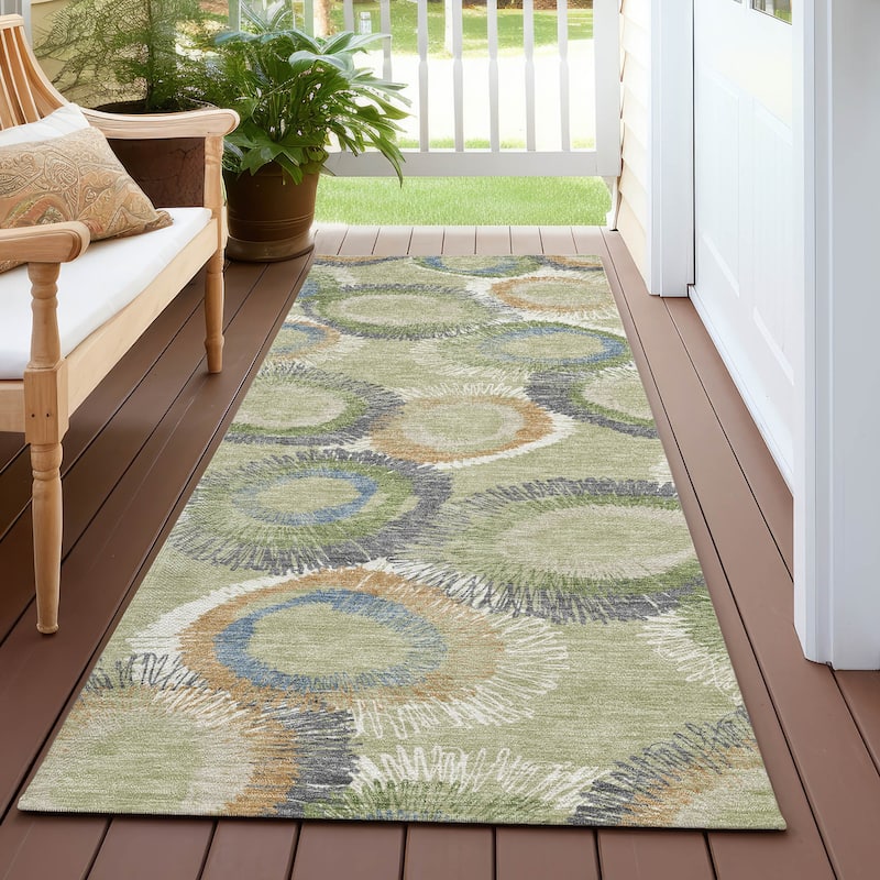 Machine Washable Indoor/ Outdoor Modern Spikey Chantille Rug - Aloe - 2'3" x 7'6"