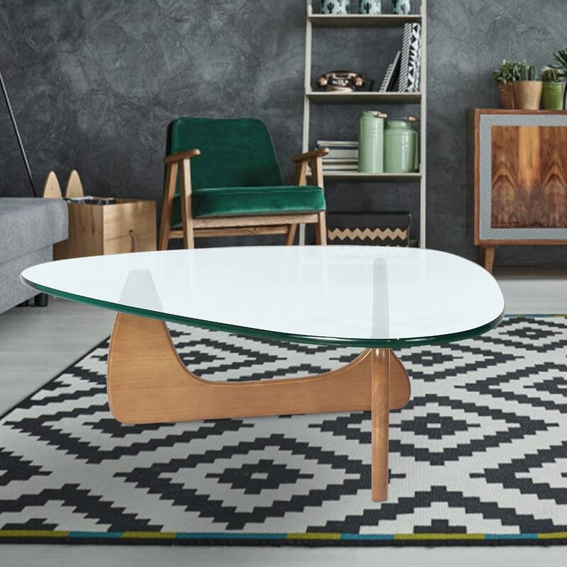 50"L Triangle coffee table Wood Base for living room