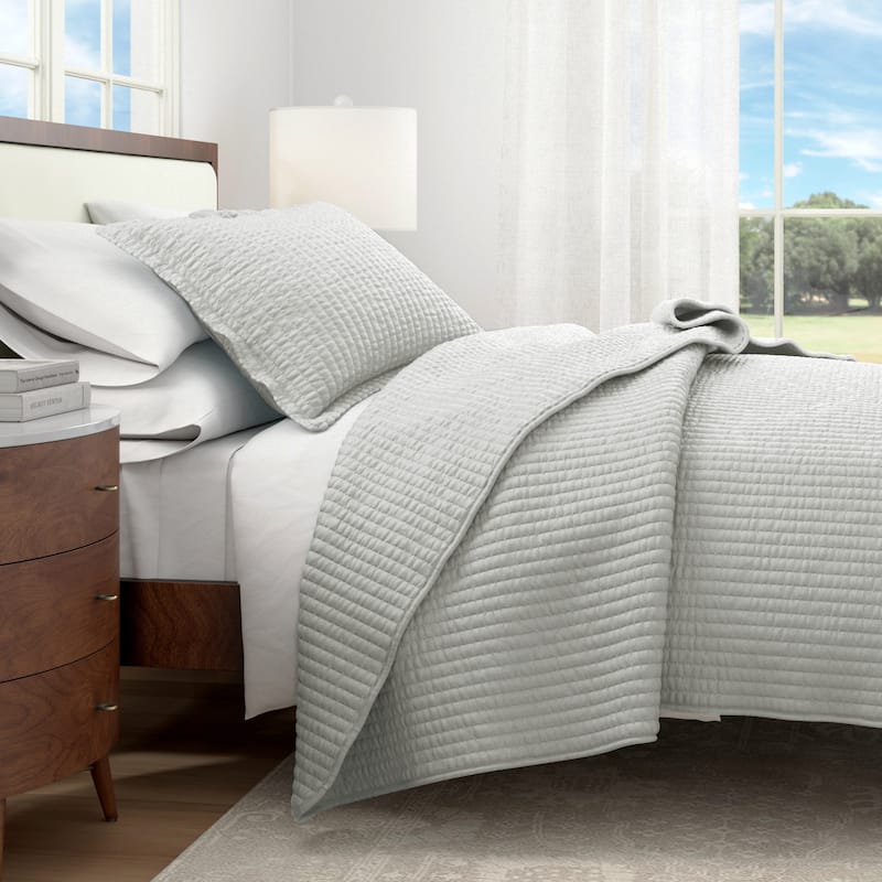 Linery & Co. Detailed Channel Stitch Microfiber Quilt Set With Shams.