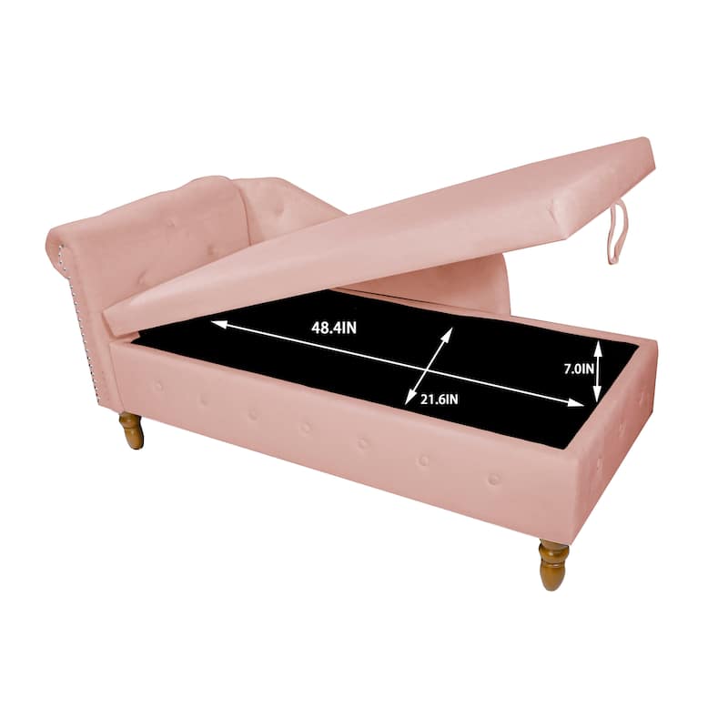 Kimberly Velvet Chaise Lounge with Storage and Pillow by GDFStudio - 58.26"L x27.9"W x 28.3"H