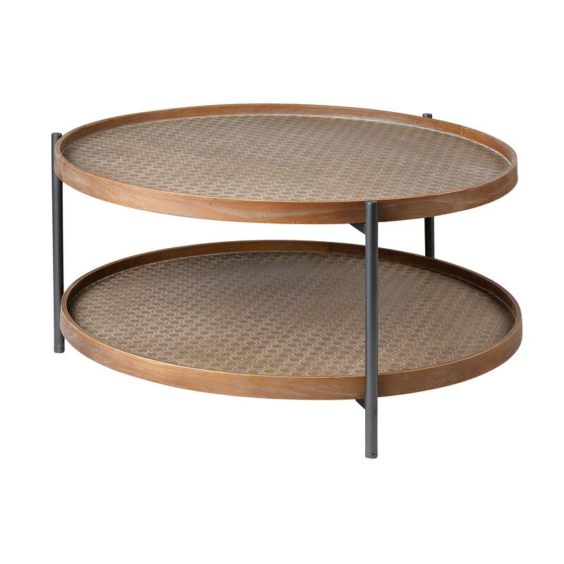Kade III Natural Brown Solid Wood w/ Black Iron Frame Round End/Side Table