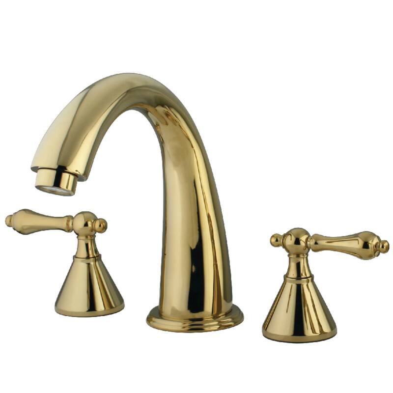 Kingston Brass Naples Widespread Deck Mounted Roman Tub Filler with - Polished Brass