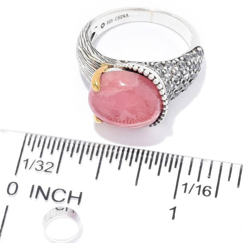 925 Sterling Silver White Natural Zircon and Rhodochrosite Ring