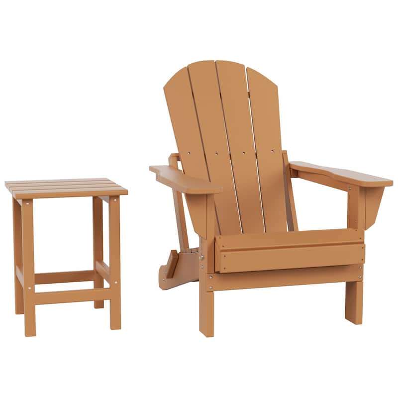 Polytrends Laguna Hdpe All Weather Outdoor Patio Foldable Adirondack Chair With Side Table (2-Piece Set)