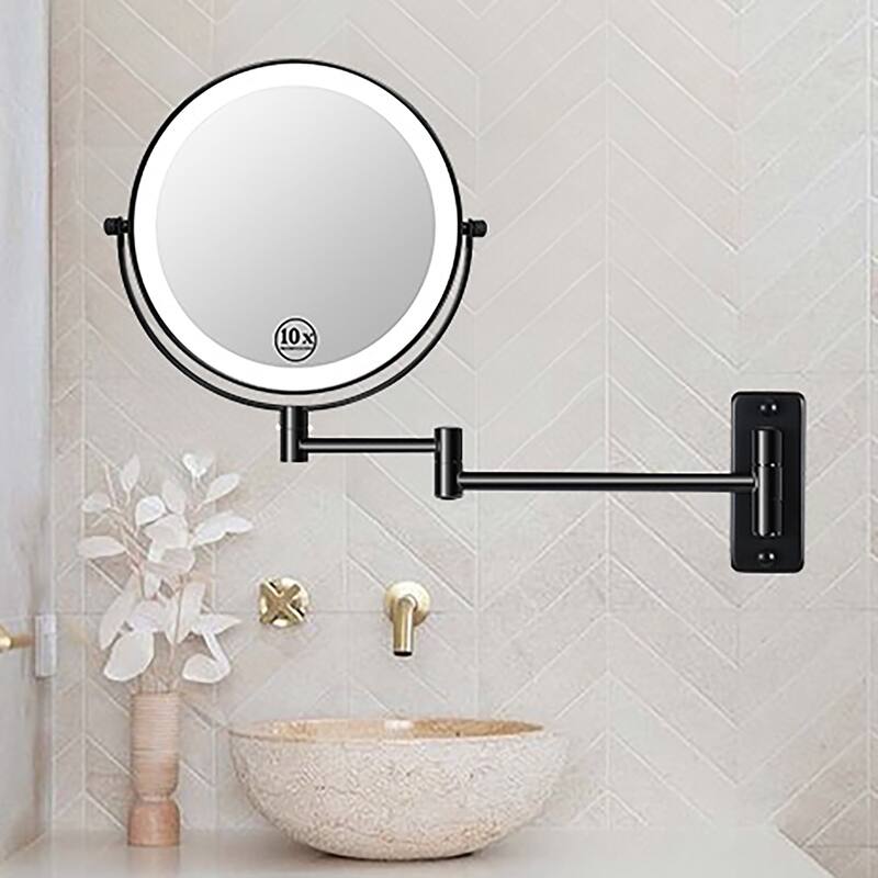 8 inch Double-Sided Wall Mounted 10X LED Magnifying Bathroom Mirror