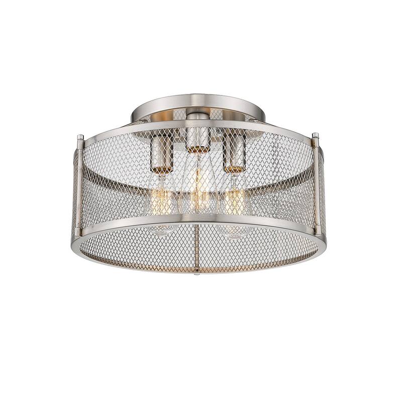 3 Light Screen Retro Drum Metal Semi-Flush Nickel