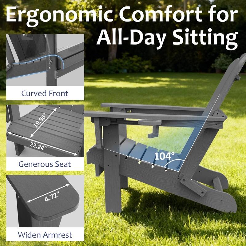 Domi Folding Adirondack Chair,Wooden Textured with Cup Holder,HDPE