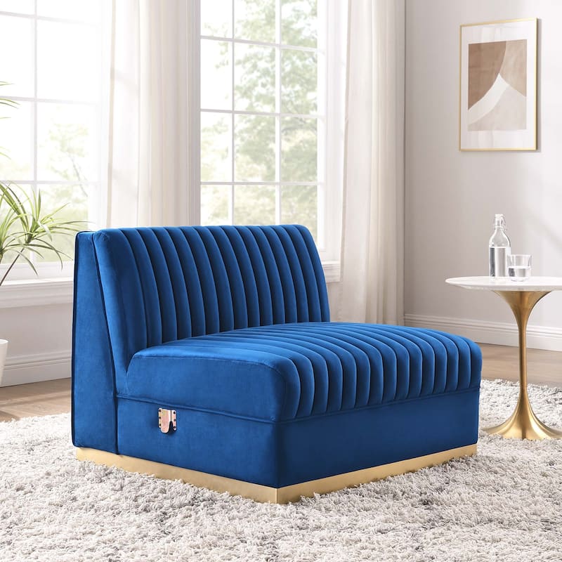 Sanguine Channel Tufted Performance Velvet Modular Sectional Sofa Armless Chair