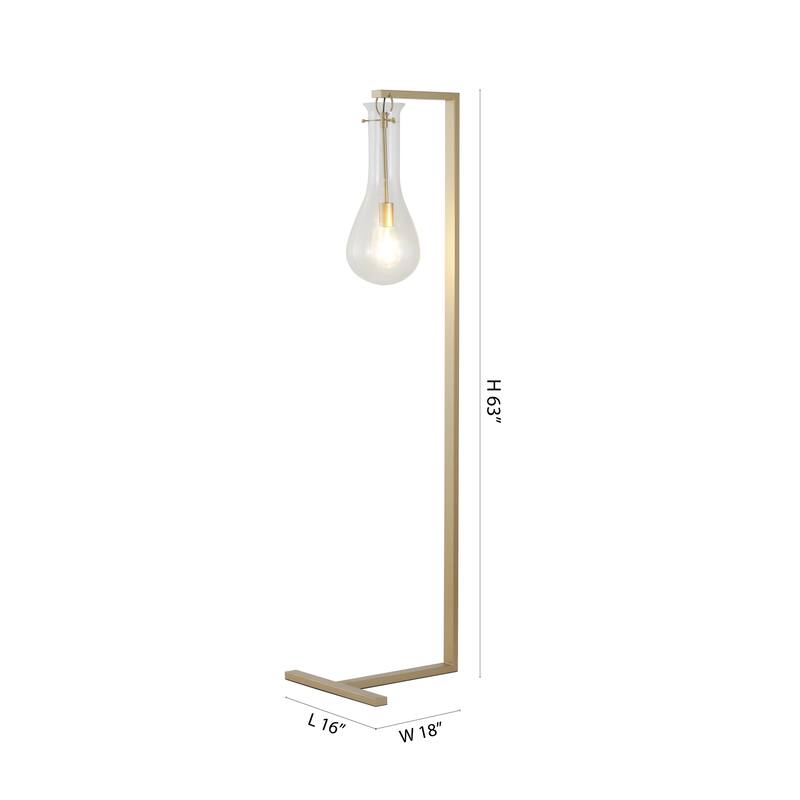 1-Light Brass Floor Lamp With A Glass Shade