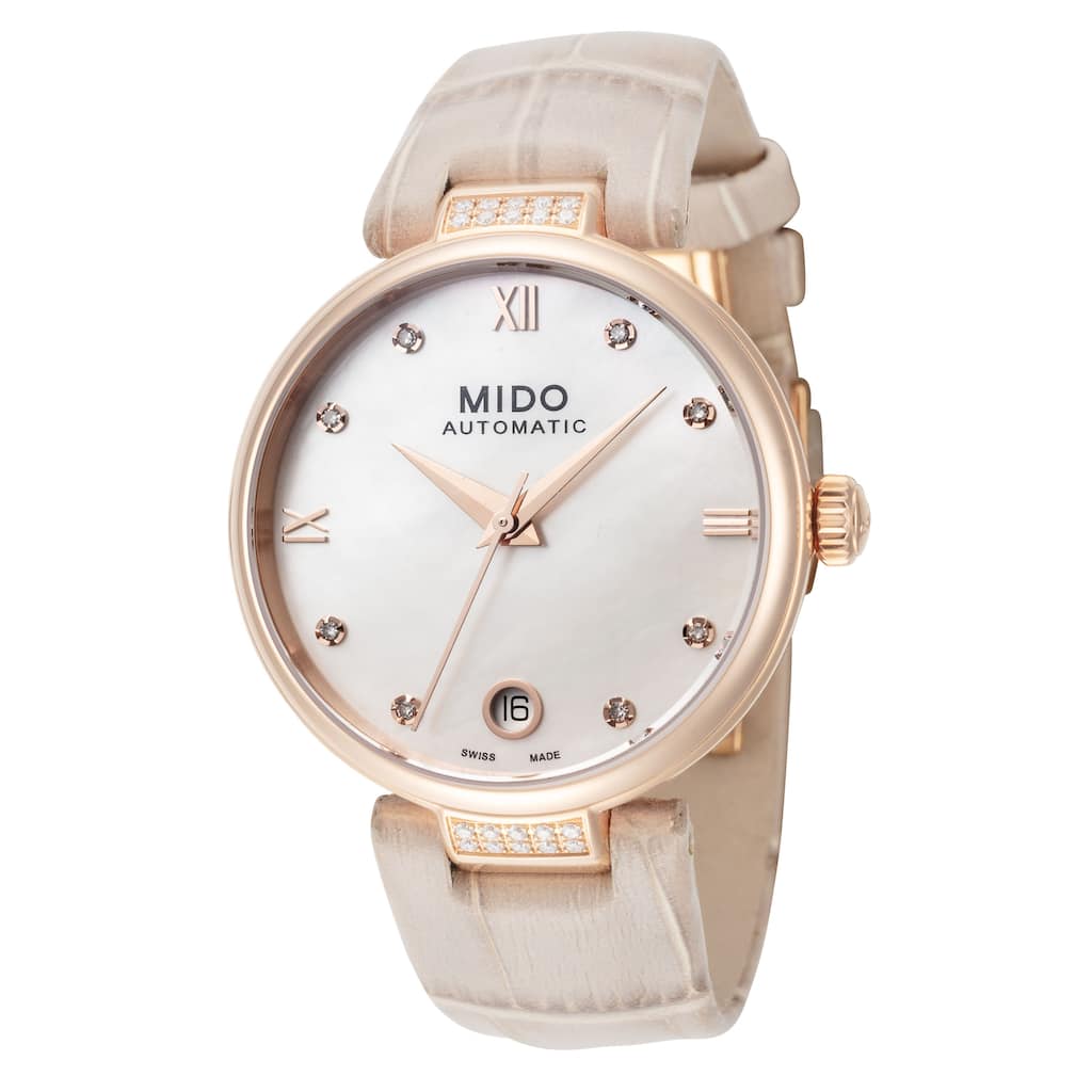 Mido Women's Baroncelli II 33mm White Mother-of-Pearl Dial Leather Automatic Watch - Beige - One Size