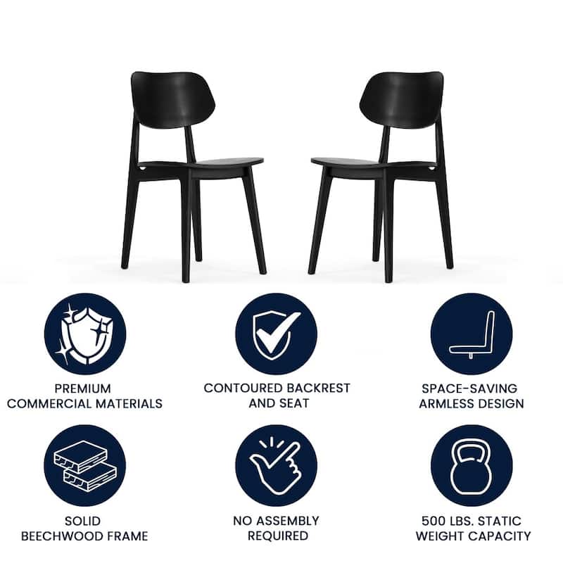 Set of 2 Commercial Solid Wood Dining Chair with Curved Backrest - 17.25"W x 20.75"D x 33.25"H