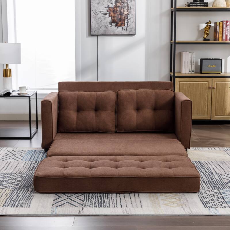 Modern 3Fold Chenille Upholstered Loveseat Sofa Bed with Tailored