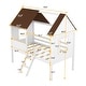 preview thumbnail 12 of 13, Twin Size Low Loft Wood House Bed with Two Side Windows, White+Brown