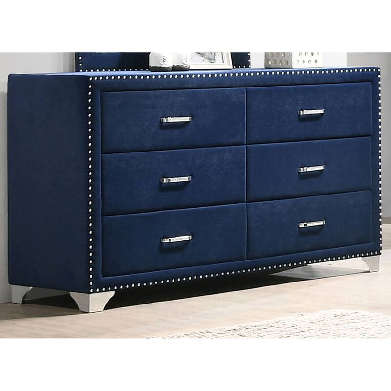 Kennedy 6-drawer Upholstered Dresser - Pacific Blue