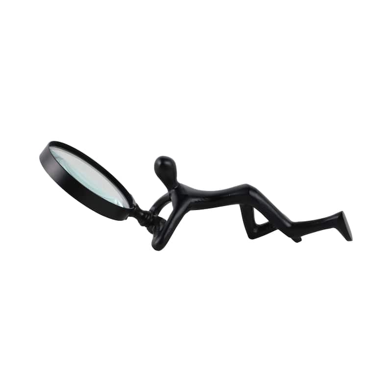 Glass Metal Decorative Object Human Figure Holding Magnifying Glass