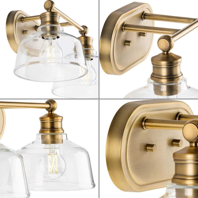 Singleton Collection 2-Light 17 in. Vintage Brass Vanity Light with Clear Glass Shades - Small - Vintage Brass - Small