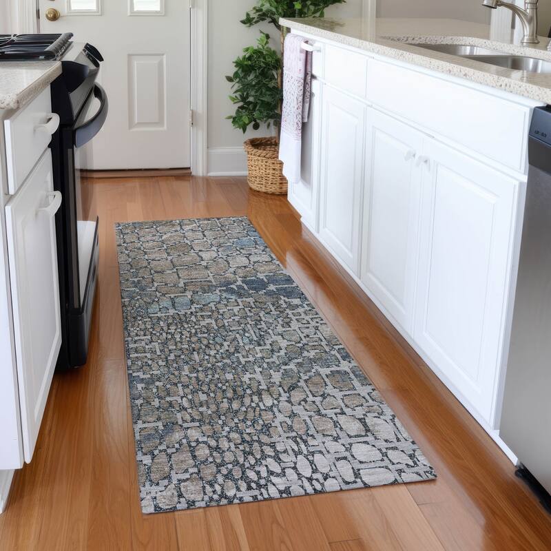 Premium Washable Super Soft Modern Cobblestone Mayfield Rug - Silver - 2'3" x 7'6"