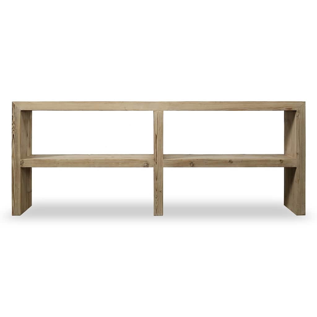 Long Waterfall Console with Double Shelves Weathered Natural Approx 87 inches
