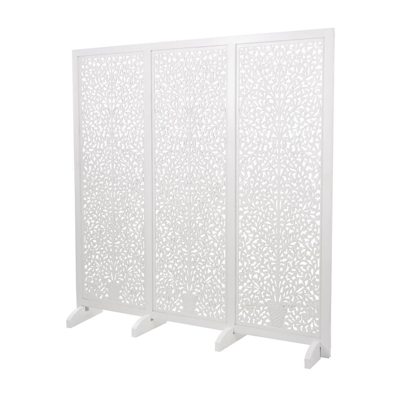 Black Wooden Handmade Large Flat Freestanding Carved Floral Partition Room Divider Screen