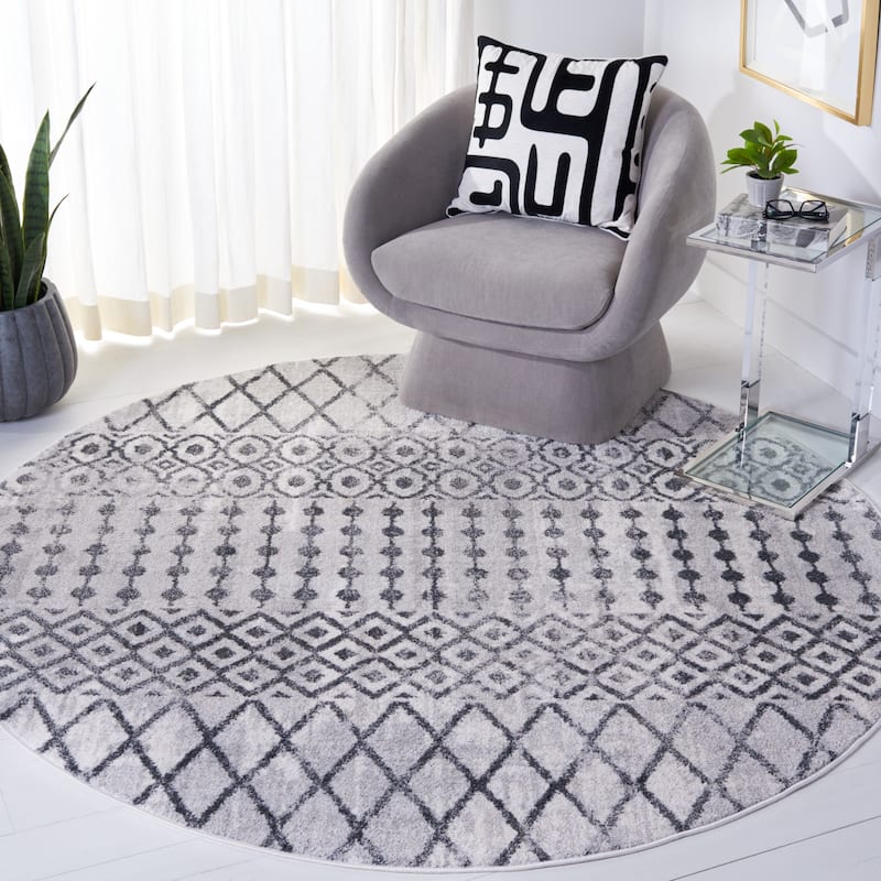 SAFAVIEH Toscana Angelina Tribal Rug - 6'7" Round - Ivory/Dark Grey