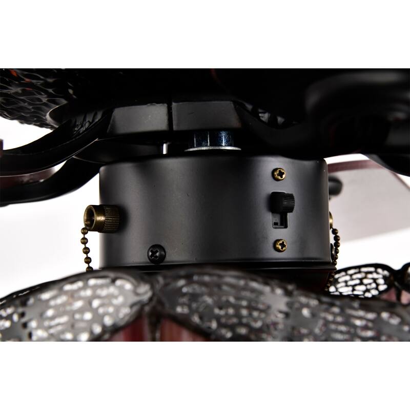 Jalev 6-Light Dragonfly Tiffany 5-Blade 52-Inch Matte Black Ceiling Fan