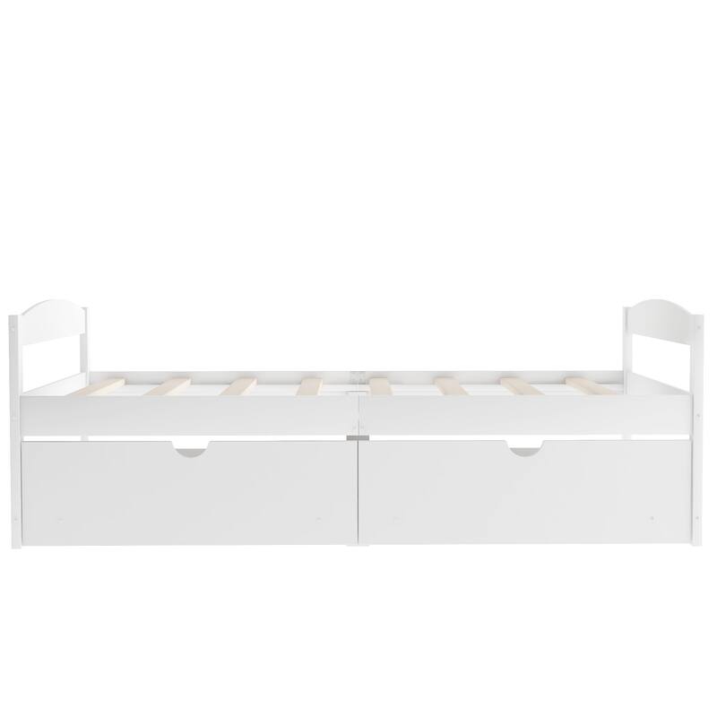 Twin Size Wooden Platform Bed Frame with 2 Drawers, Practical and Space-Saving Storage Bed, for Kids Boys Girls, Easy Assembly