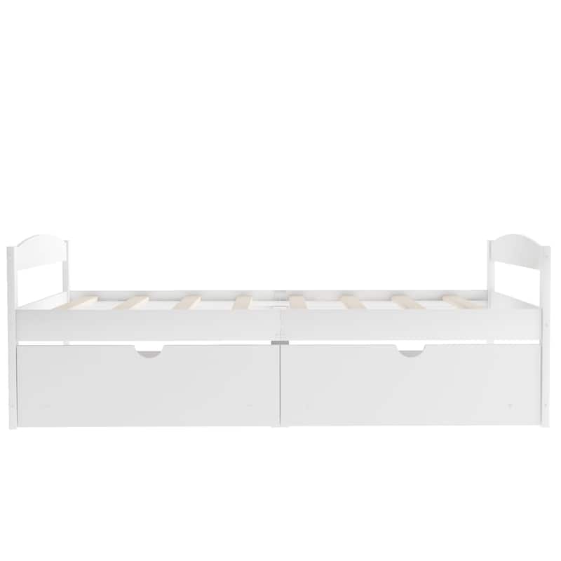 White Twin Size Platform Bed with Two Storage Drawers