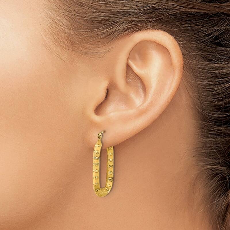 Curata 14k Yellow Gold Polished Textured Rectangle Hoop Earrings - 19mm