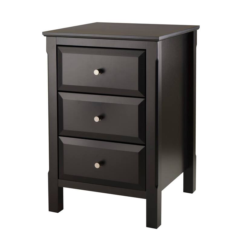 Black Wooden Nightstand Accent Table with 3 Spacious Storage Drawers - 15.75”L x 15.75”W x 23.63”H