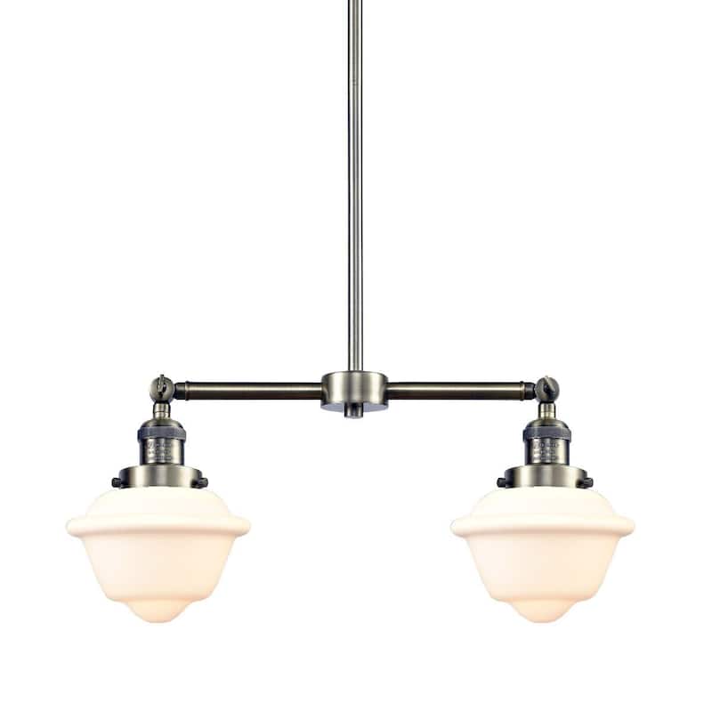 Innovations Lighting Small Oxford 2 Light 24" Wide Linear Chandelier - Antique Brass / Matte White Cased