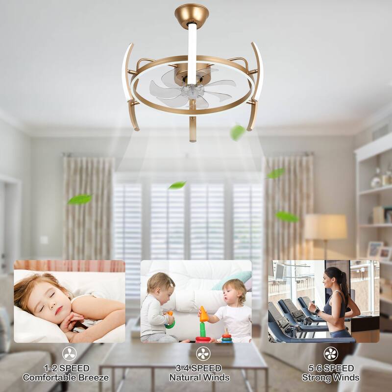 Bella Depot 25" Modern DIY Shape Ceiling Fan with Remote APP Control and Dimmable Light Kit, 6-Speed Reversible Blades