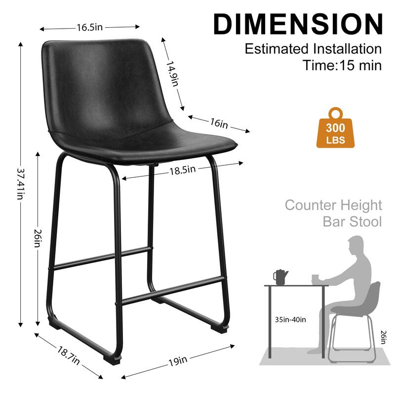 Bar Stools Faux Leather Counter Stools with Back Armless Dining Chairs (Set of 2)