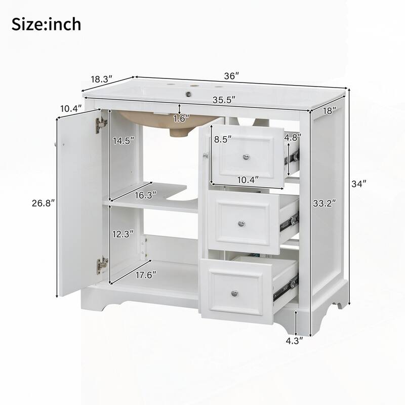 bathroom vanity with ceramic sink