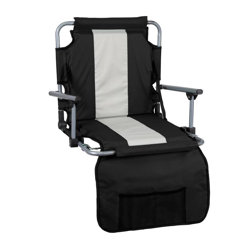 Stansport Tubular Frame Folding Stadium Seat with Arms - Black-Tan - 19" L x 17" W x 5.5" H - Black