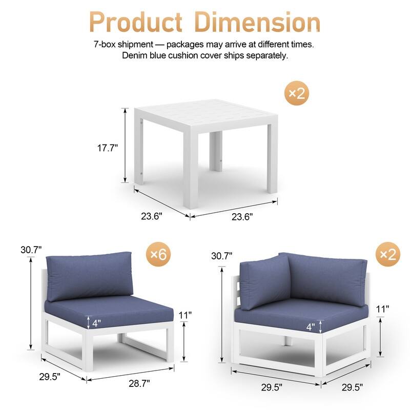 FINCATI Outdoor Furniture Aluminum Patio Set White Aluminum Outdoor Sofa with Thick Cushions and 29 Inch Deep Seat