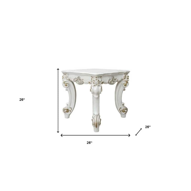 26" Antique Pearl White Wooden Side Table with 4-Leg Base and Square Top for Living Room or Entryway - 26''L x 26''W x 26''H