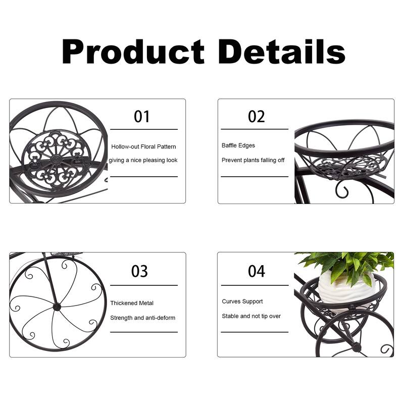 Tricycle Iron Planter Stand 3 Potted Plant Flower Pot Rack - 32.3" x 9.7" x 19.9"