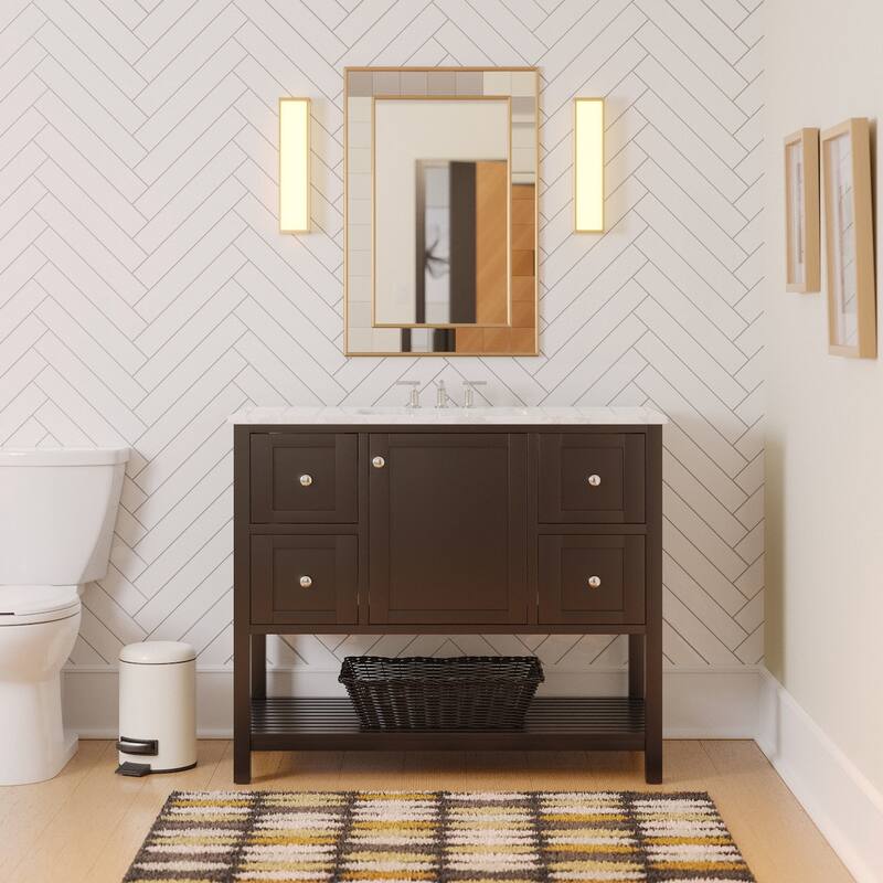 KitchenBathCollection Lakeshore 42" Bathroom Vanity with Engineered Carrara Top - Chocolate
