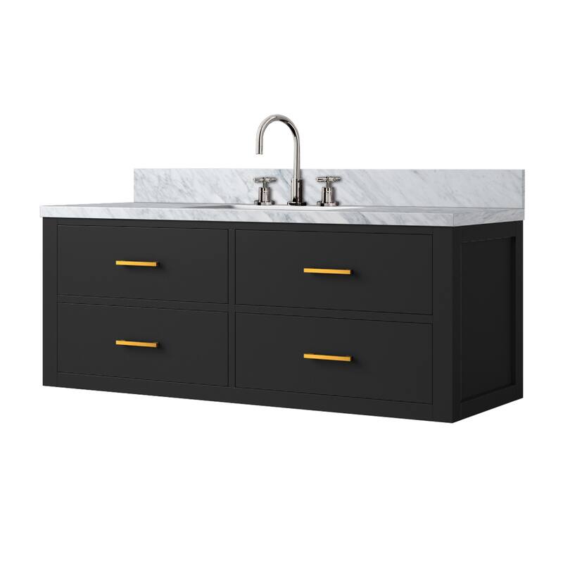 Castor Bath Vanity with Carrara Marble Top, Sink and Faucet