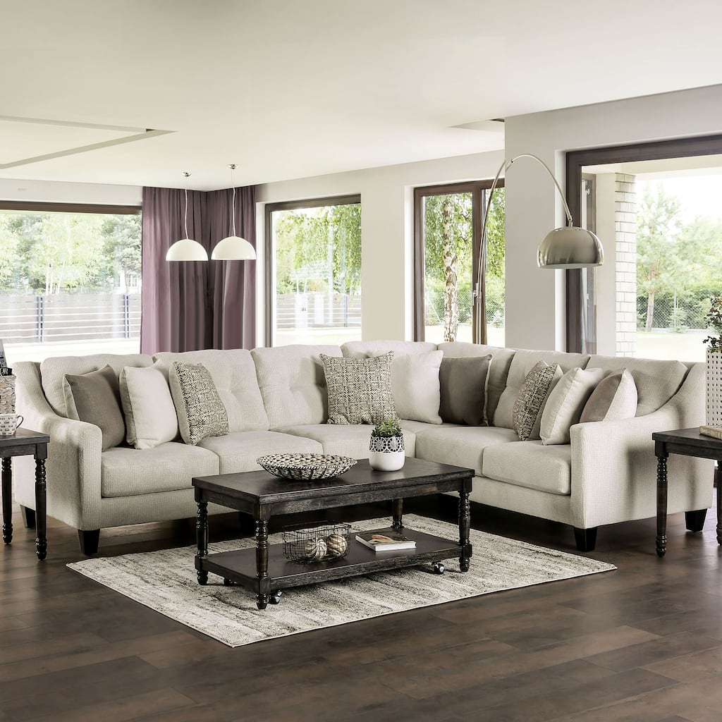 Swik Contemporary Ivory Chenille L-Shaped Sectional by Furniture of America