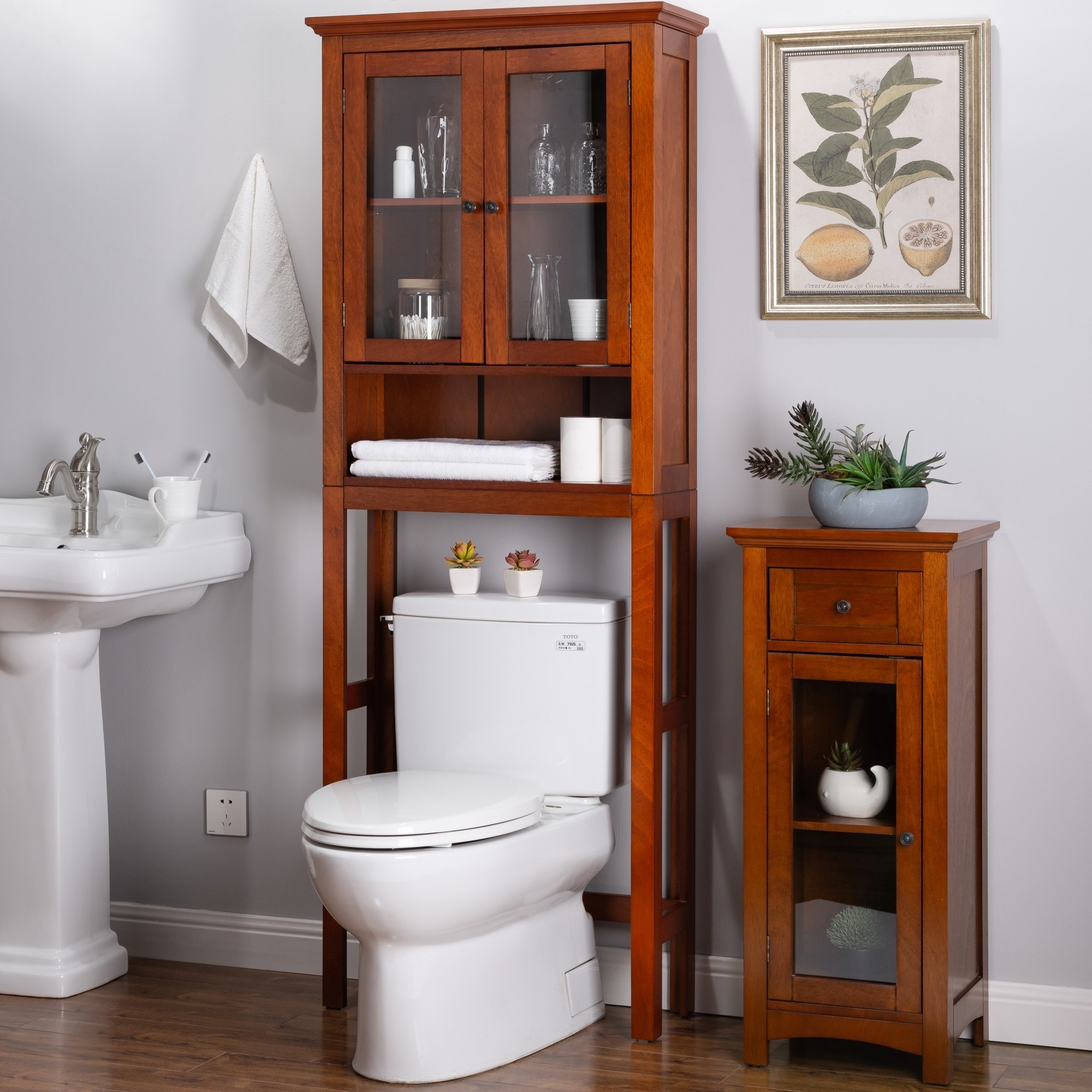 Lovely wood bathroom space saver Glitzhome 5 7ft Modern Drop Door Bathroom Spacesaver Floor Storage Cabinet Overstock 19219839