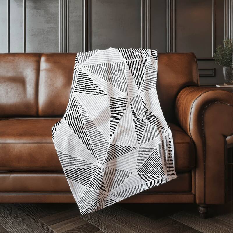 Premium Machine Washable Modern Geo Sherpa Throw Blanket - Pewter - 4'2" x 5'10"