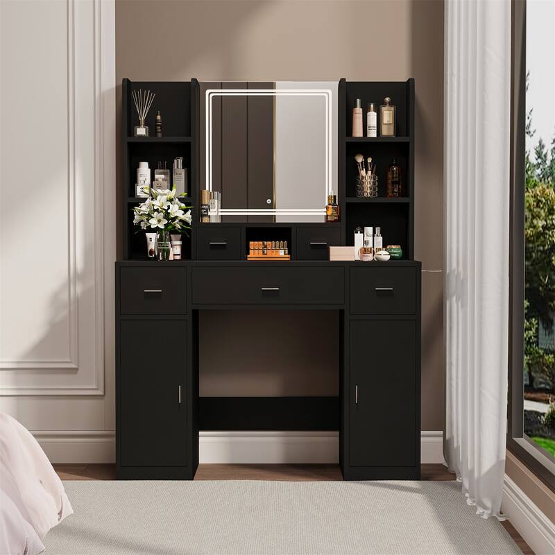 Make-Up Vanity Table with Mirror and Drawers - Black