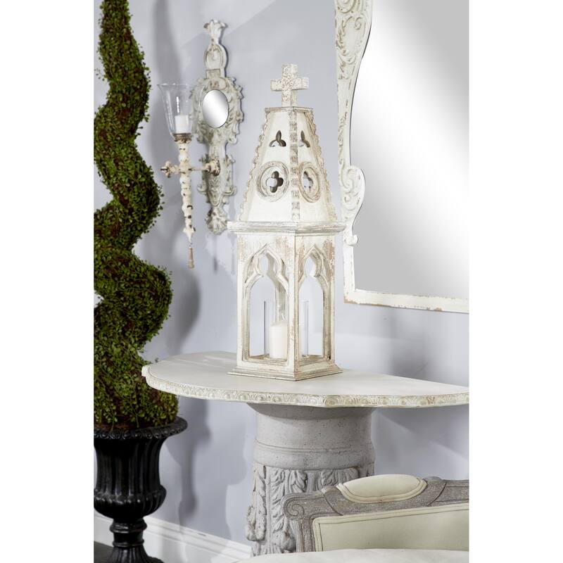 Wooden Standing Decorative Indoor Outdoor Candle Lantern - White - Roche River Decor