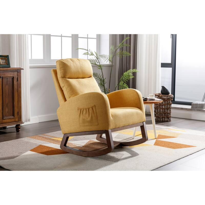 GDFStudio - Amelia Linen Upholstered Rocking Chair with Spacious Seat and Tall Back Design