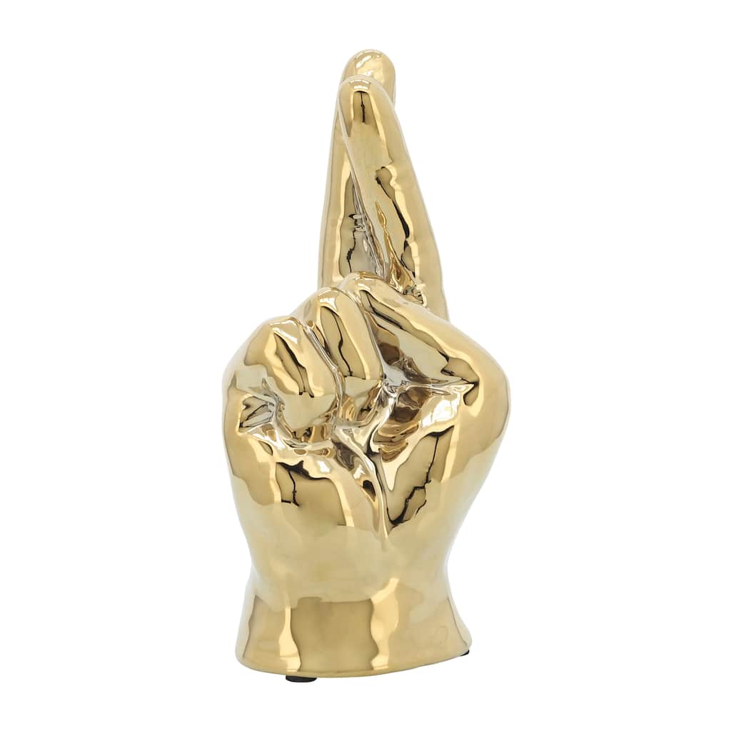 6" Crossing Fingers Signal Hand Statue Decor Contemporary Gold Ceramic Figurine Artsy Desk Sculpture Creative - 4" x 3" x 8"