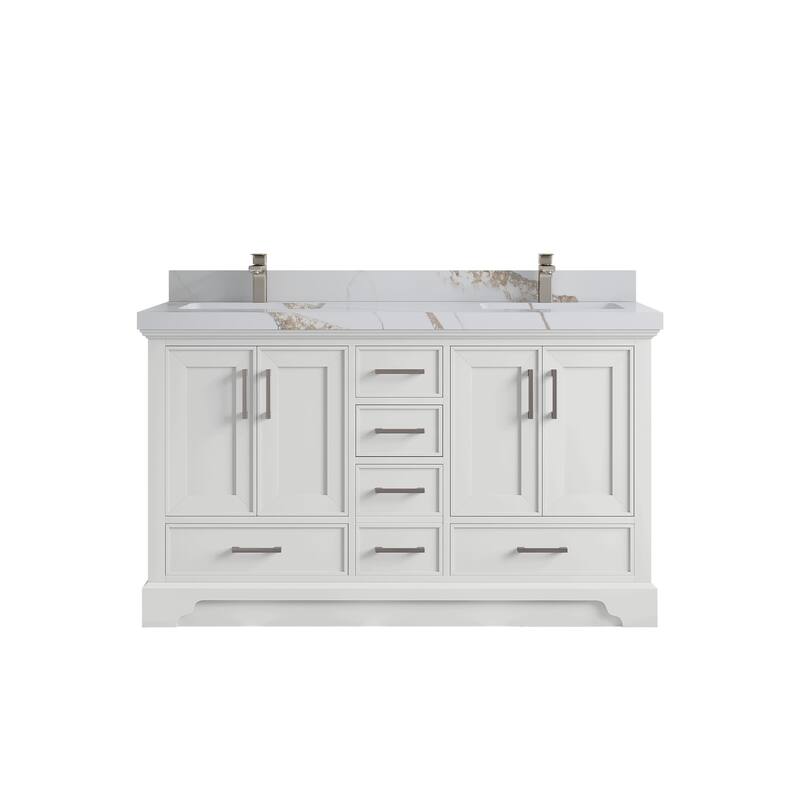 Willow Collections 60 in. W x 22 in. D Charlotte Double Sink Bathroom Vanity with Countertop - 2”Calacatta Gold - White
